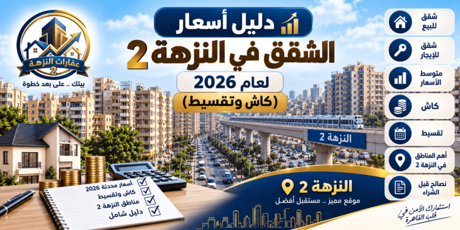 أسعار الشقق في النزهة 2 2026: كاش وتقسيط دليل أسعار الشقق في النزهة 2 لعام 2026 (كاش وتقسيط)